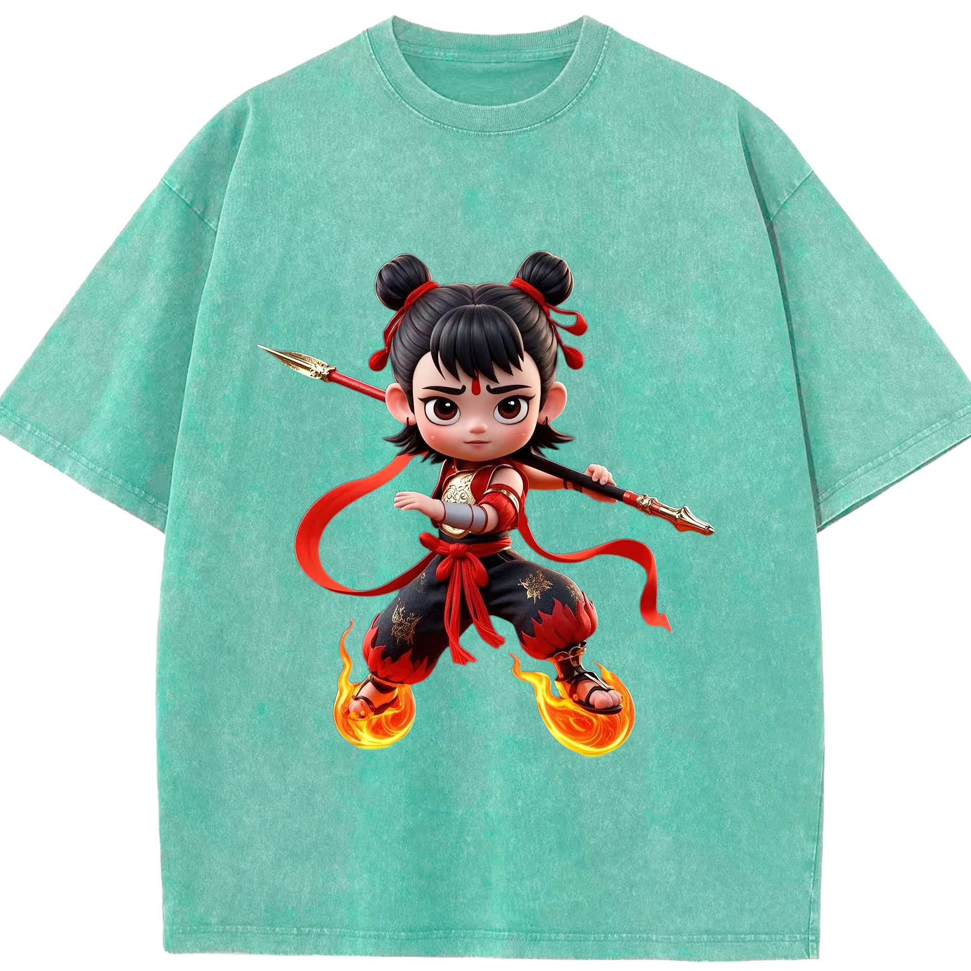 （画像用） Ne Zha 2 ナタ 魔童の大暴れ 綿100% ヴィンテージ風 半袖Tシャツ（フロントプリント）